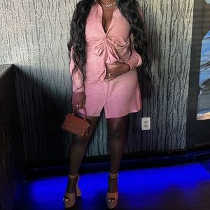 Maternity Pink Plunge Wrap Waist Mini Dress